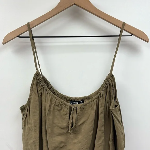 J. Crew Crinkle Keyhole Cami Spaghetti Strap Tank Top Olive Green Large - Picture 5 of 8